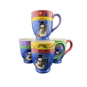 Sango Sweet Shoppe Christmas Sue Zipkin Snowman Coffee Mugs Set of 4